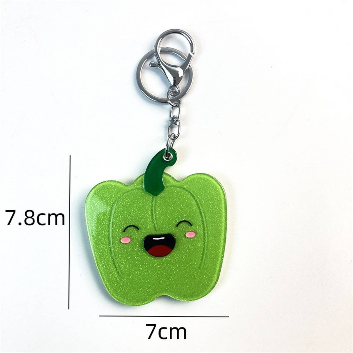 Cute Green Pepper Makeup Mirror Keychain Acrylic