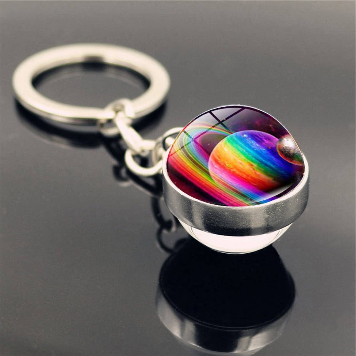 DOUBLE SIDED GLASS BALL KEYCHAIN PENDANT JEWELRY