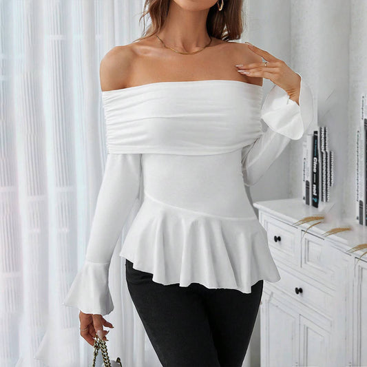 LINE NECK SLIM TEMPERAMENT SOLID COLOR TOP