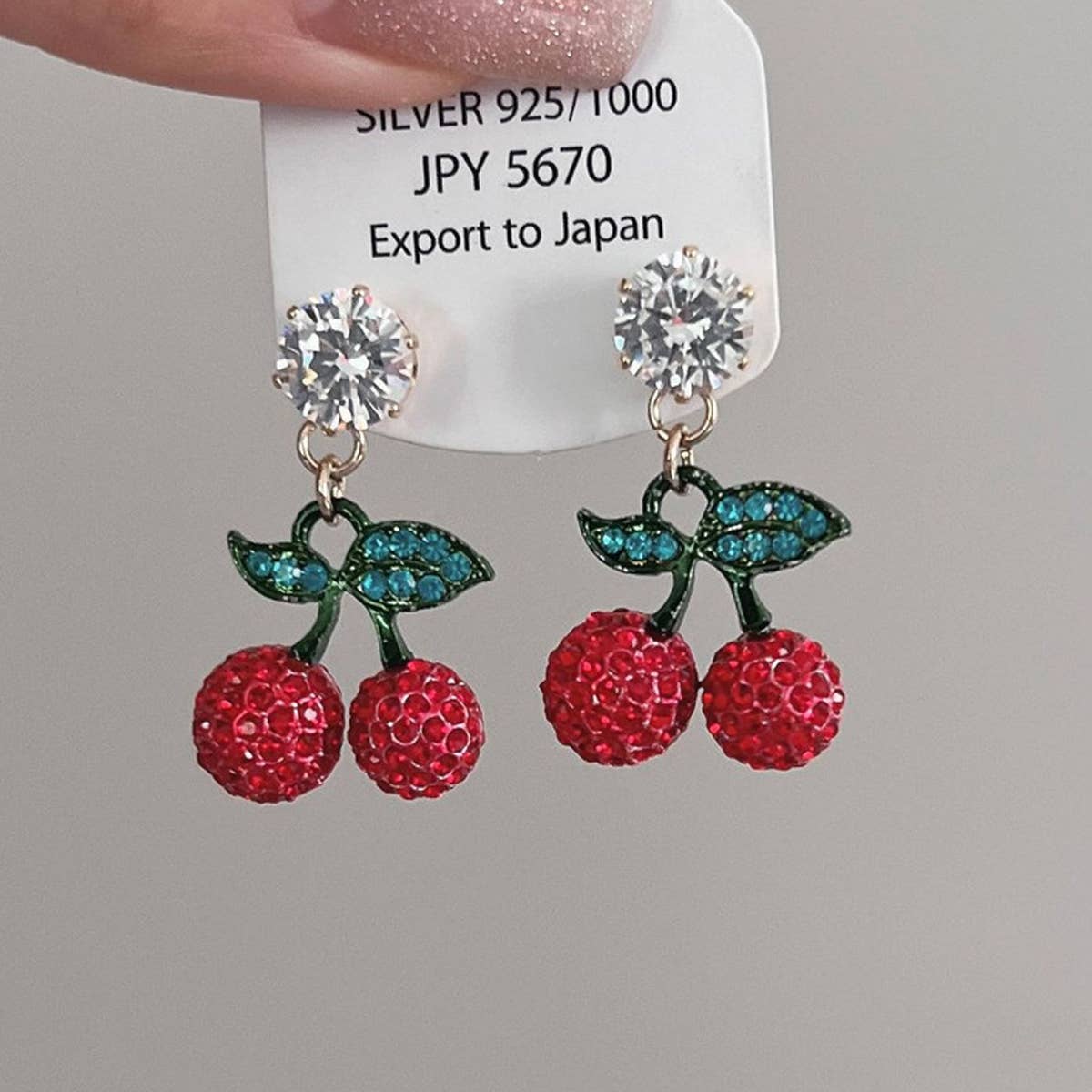 CUTE RED ZIRCON CHERRY EARRINGS