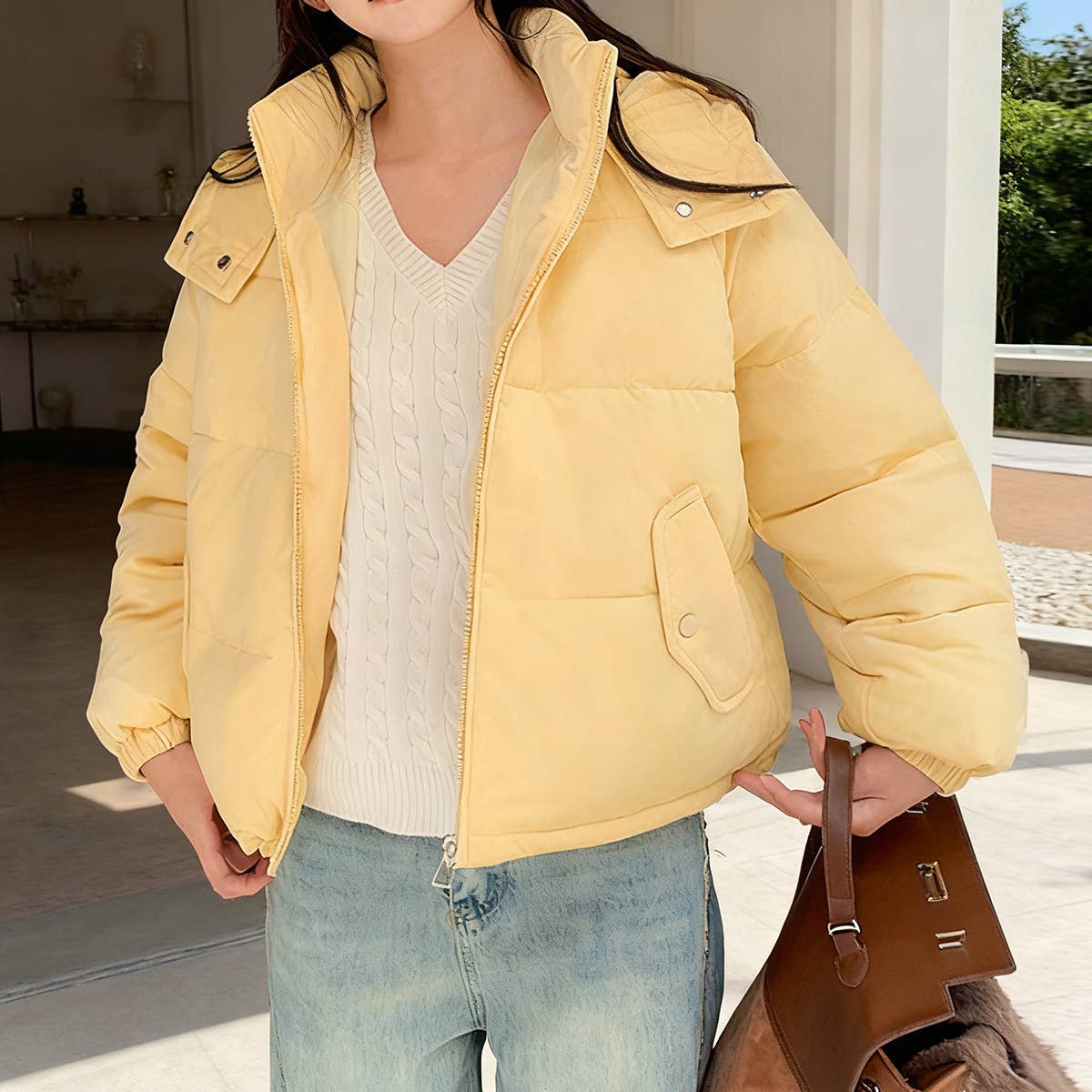 Hooded corduroy textured cotton jacket