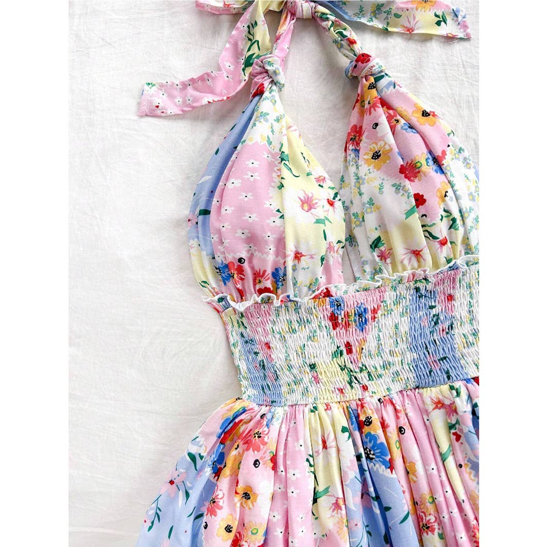 Multi-color retro country style romantic dress