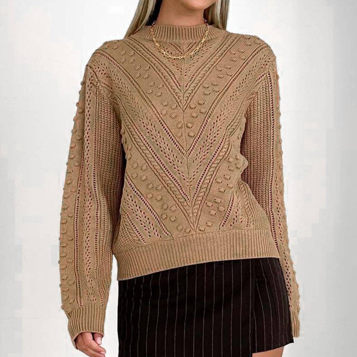 SIMPLE HIGH FASHION CREW-NECK JACQUARD SWEATER