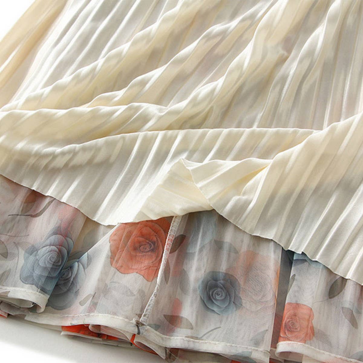 Reversible Rose Print Tulle Pleated Maxi Skirt