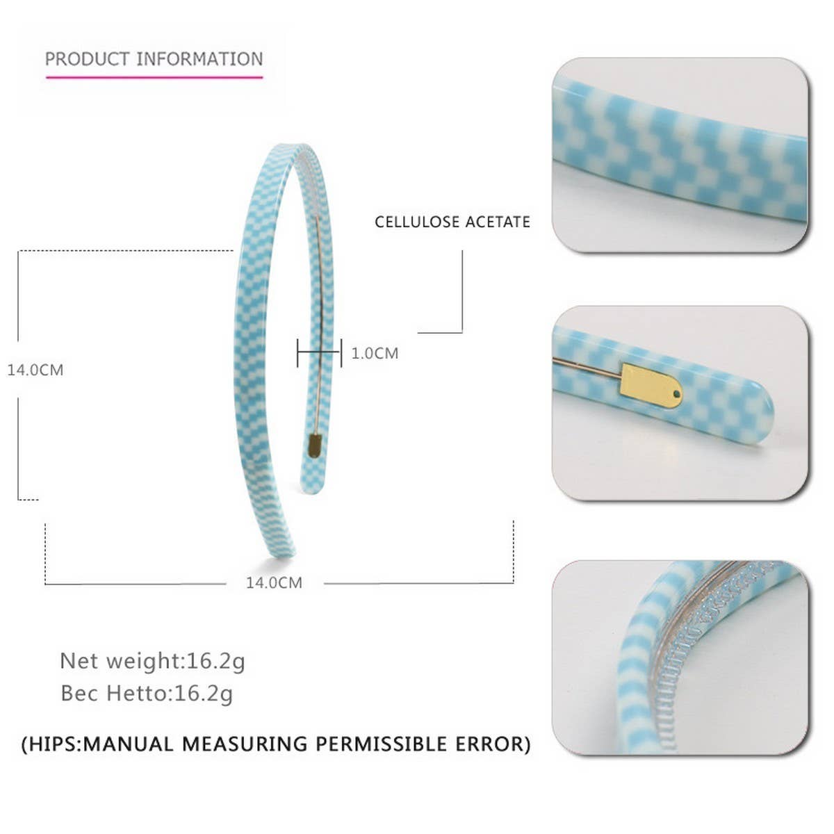 VINTAGE ACETATE HOUNDSTOOTH HEADBAND HAIRPIN