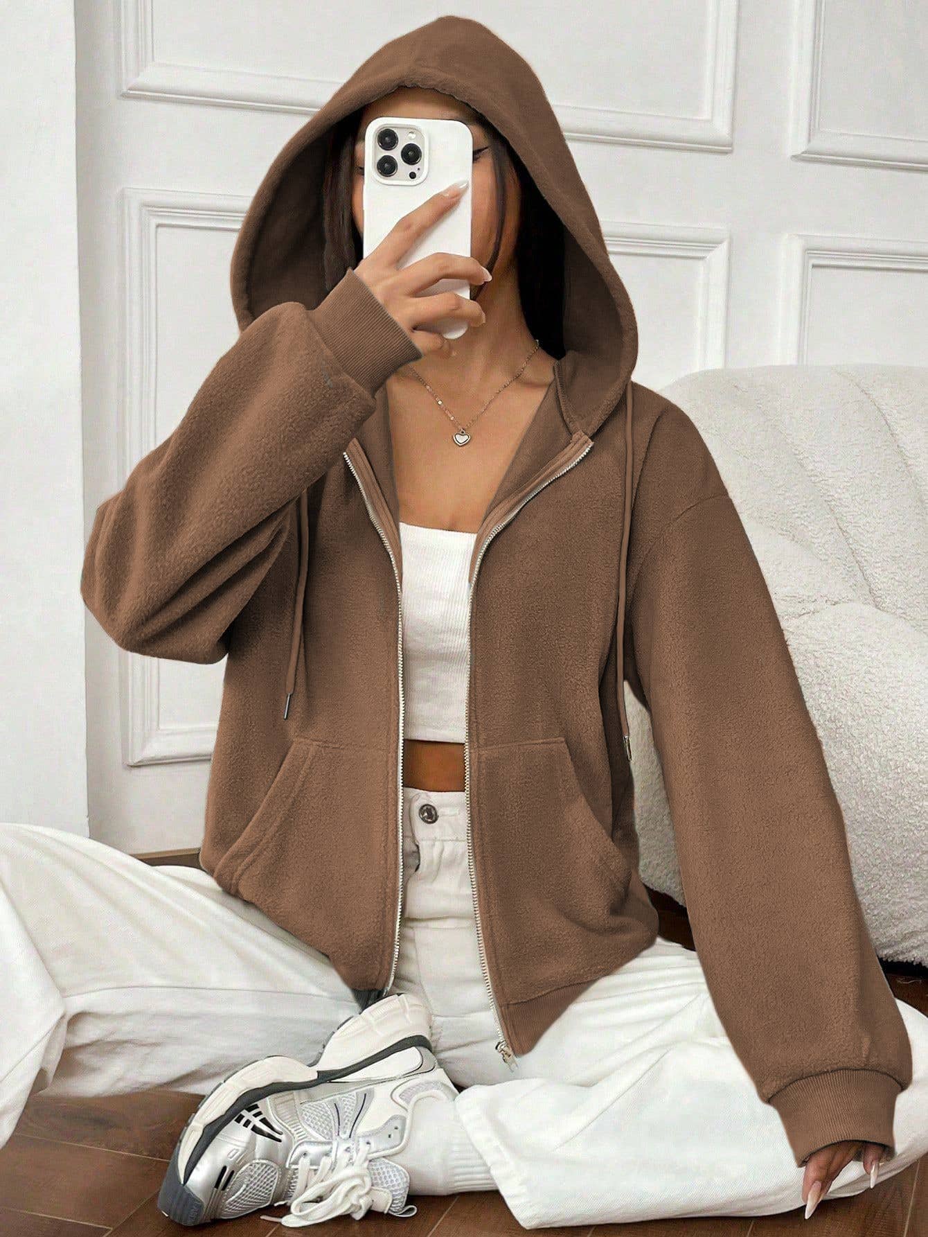 STREET HOODED COAT WITH LOOSE ZIPPER