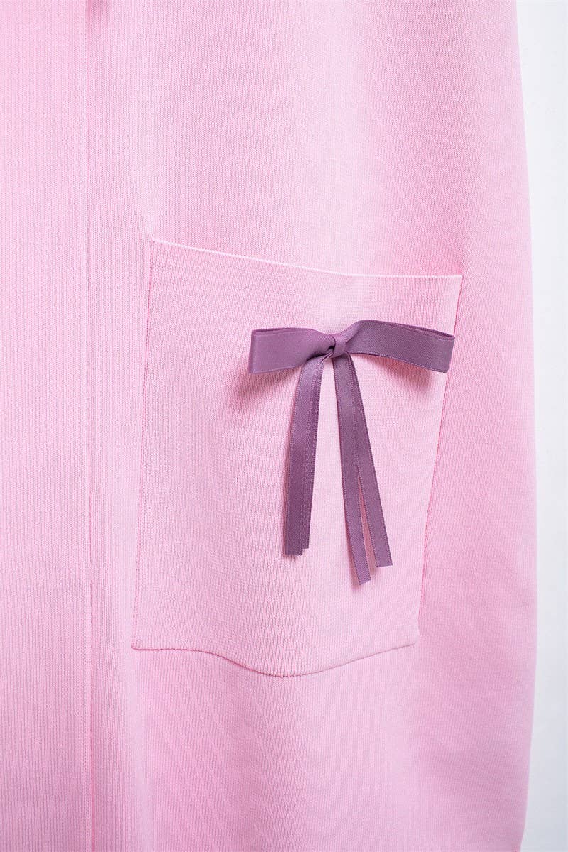 CWDSD6657_BOW DECORATED SHORT-SLEEVED KNITTED DRESS