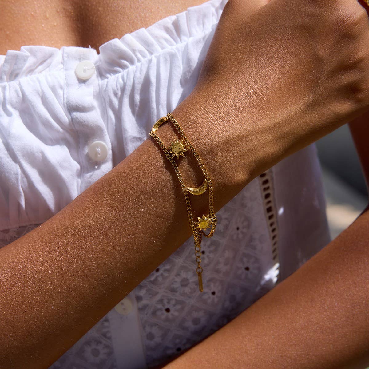 Classic 18K Gold Sun & Moon Stainless Bracelet