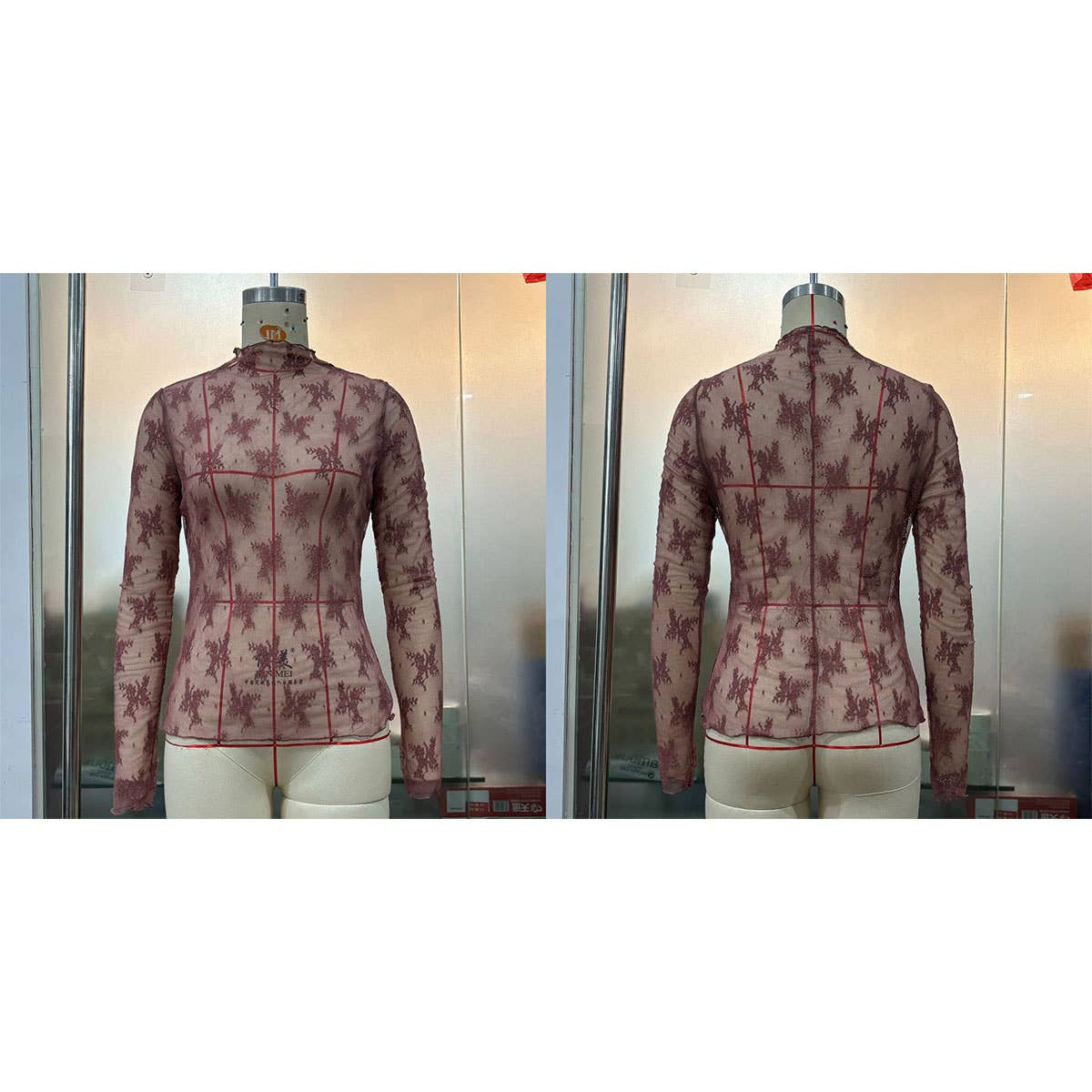 SEMI SHEER MESH LACE TOP BOTTOMING SHIRT