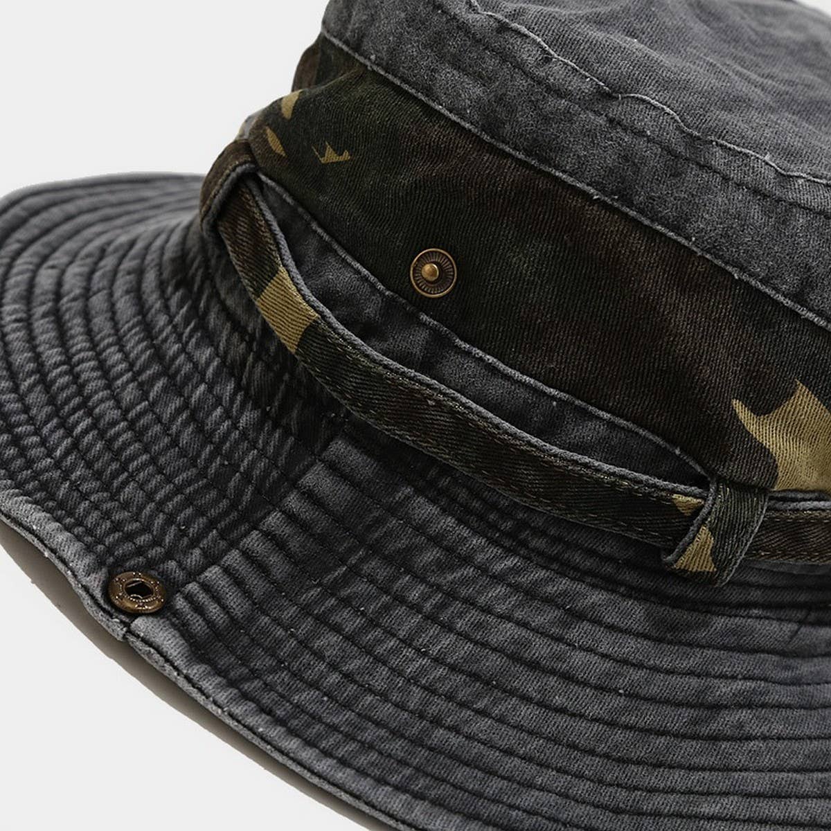 Camouflage Wide Brim Sun Hat with Chin Strap_CWAH3827