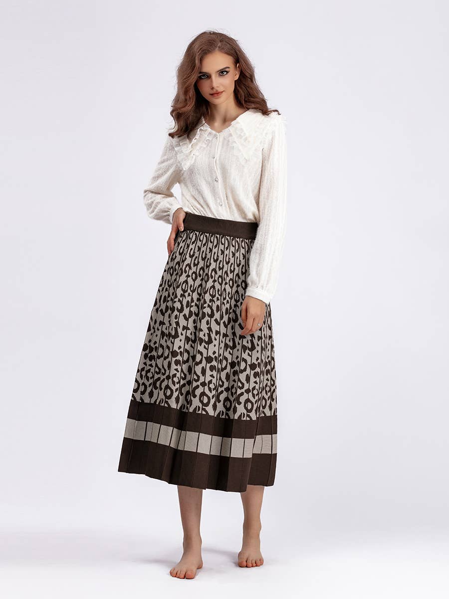 VINTAGE LEOPARD PRINT CONTRAST KNIT SKIRT