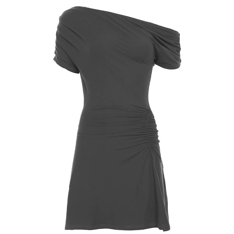 Off-the-shoulder pull-out high-waisted dress