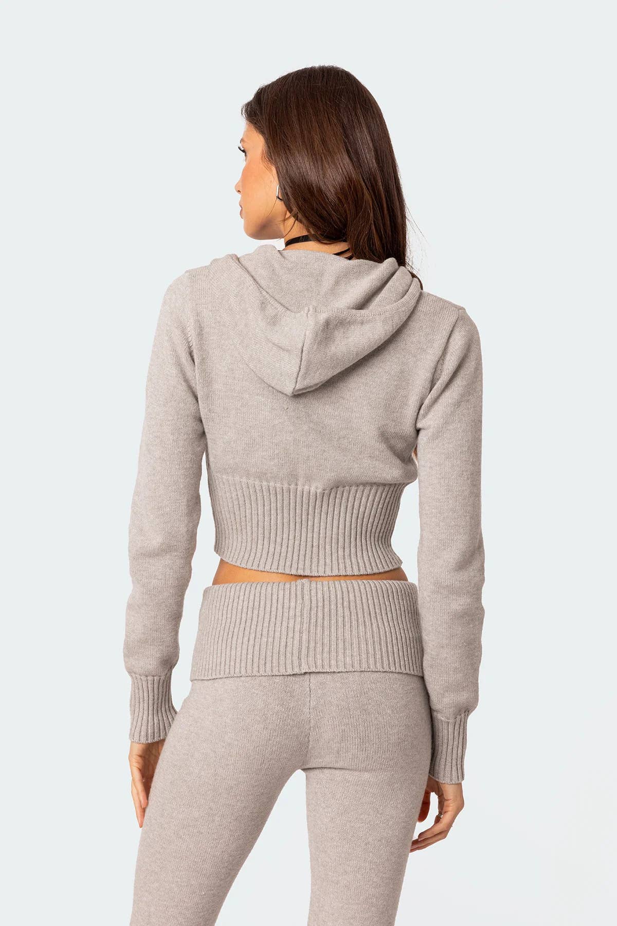 Two-piece sport zippered hooded top trousers set