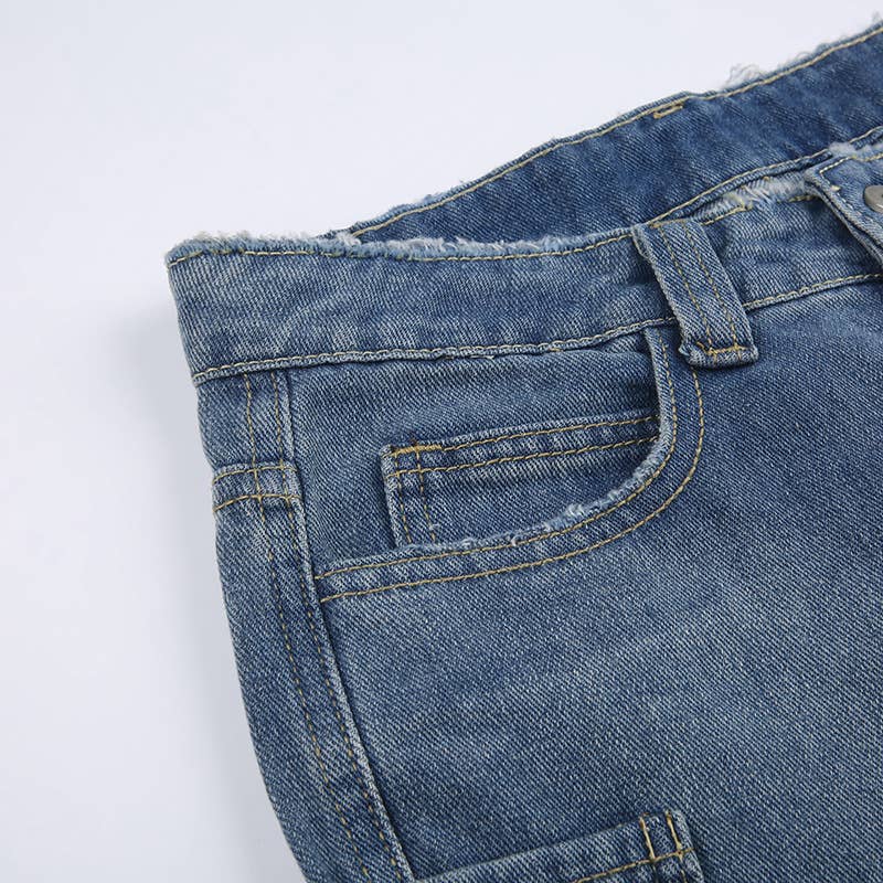 Aged five-pointed star printed high-waisted jeans