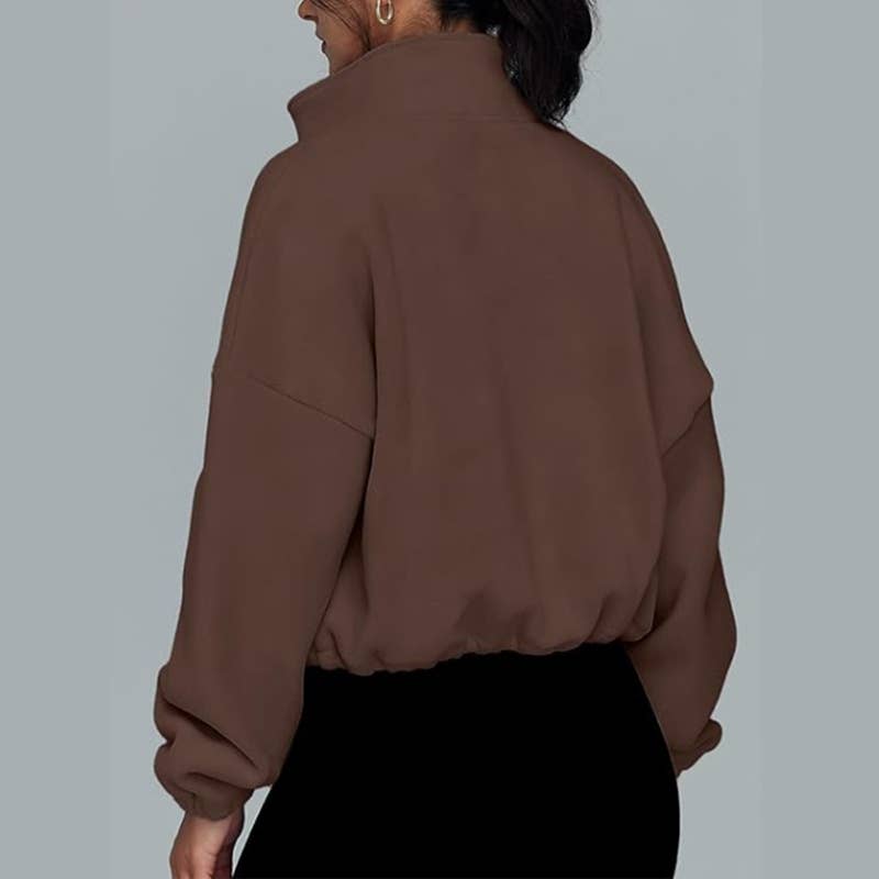 SIMPLE STAND-UP COLLAR CARDIGAN ZIPPER HOODIE