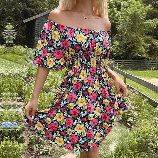 PRINTED SKIRT WITH RUFFLED SHOULDER AND WAIST