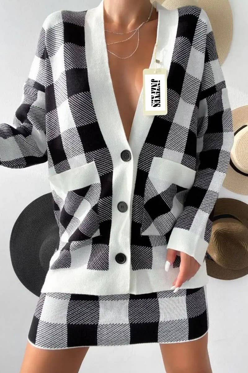 Sweater cardigan wrap hip skirt two-piece set