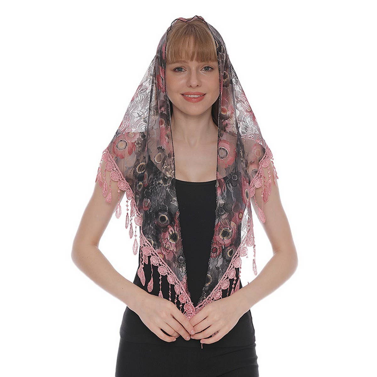 COLORFUL HOLLOW TASSEL LACE TRIANGLE SCARF VEIL