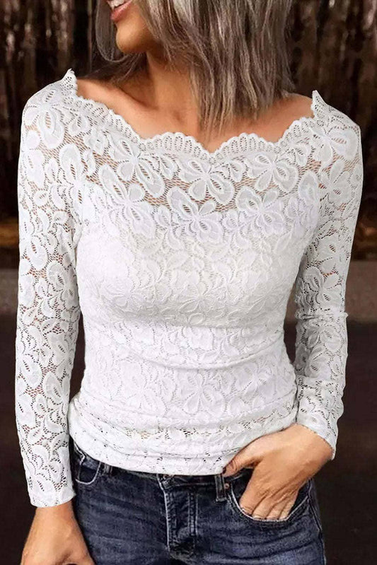 LINE COLLAR LACE PATCHWORK SOLID COLOR SHIRT