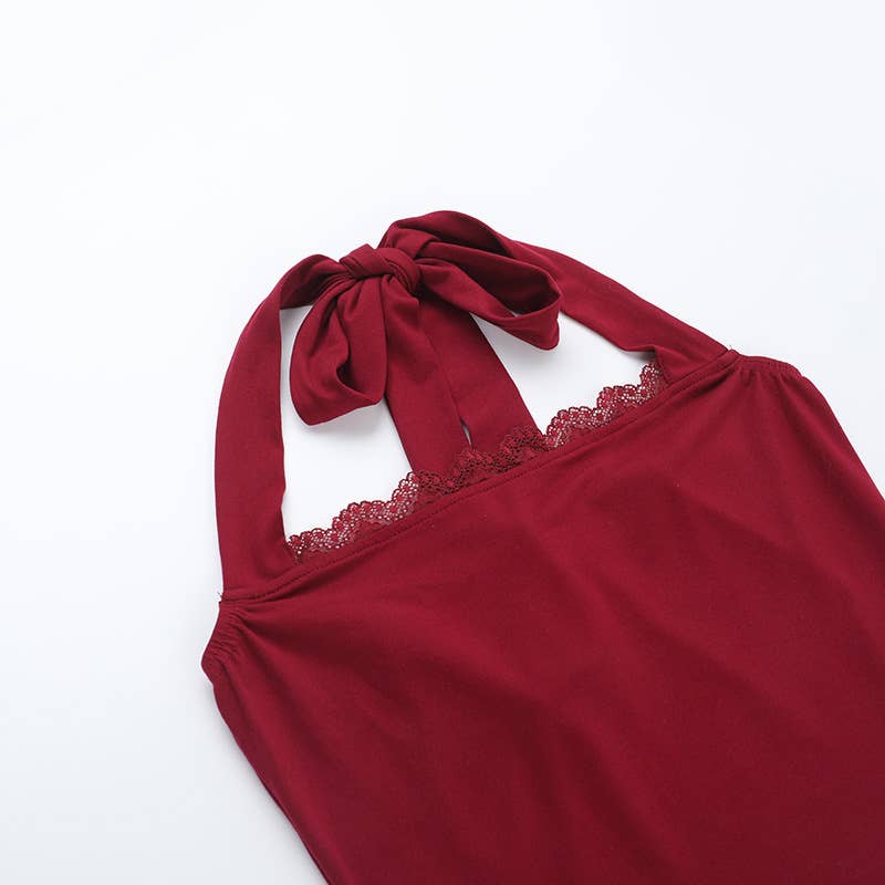 Lace Trim Halter Neck Slim Fit Cami Top