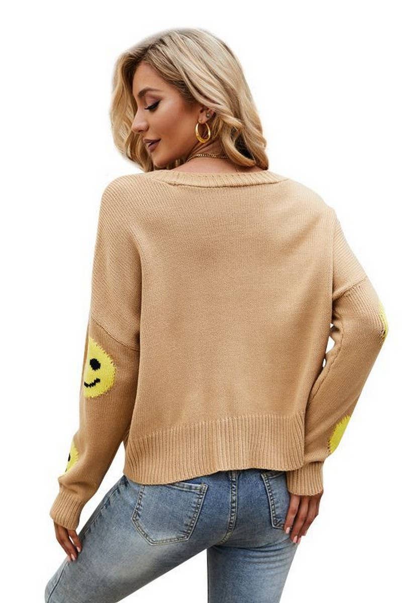 CWOCAL0777_SMILEY FACE LOOSE KNIT CARDIGAN SWEATER
