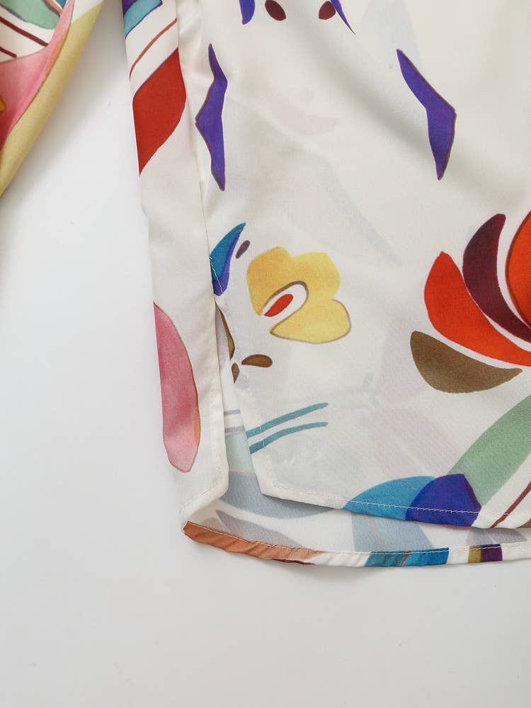 LONG-SLEEVED PRINTED POPLIN SHIRT AND PANTS SUIT