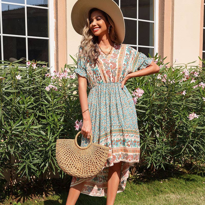 Printed irregular Bohemian dress