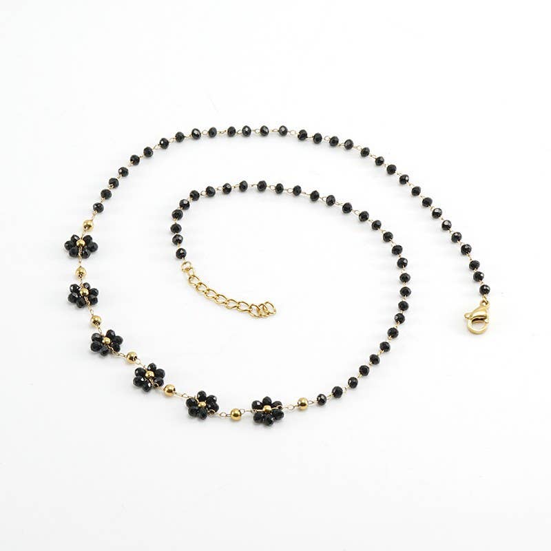 18K stainless steel small fresh crystal flower necklace