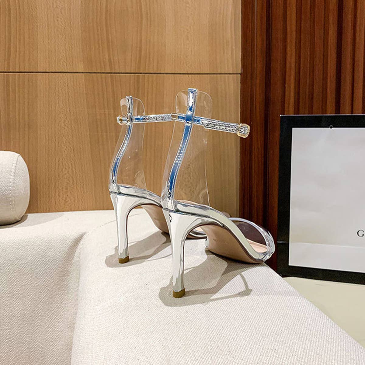 TRANSPARENT BUCKLE SANDALS HEELS