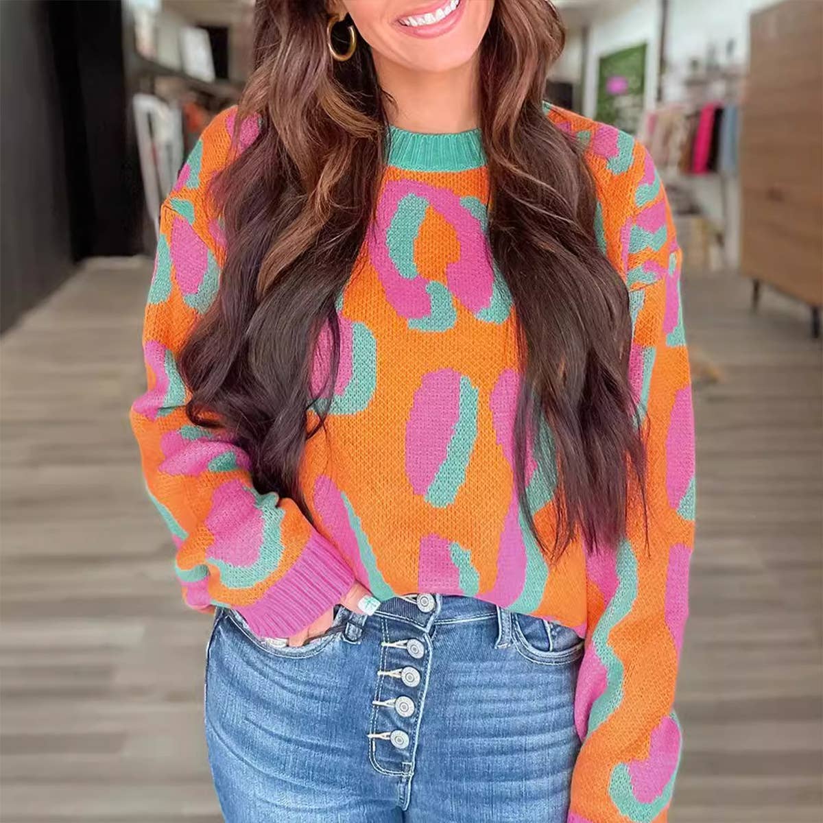 CREW-NECK KNIT LEOPARD PRINT JACQUARD SWEATER_cwoswl6160