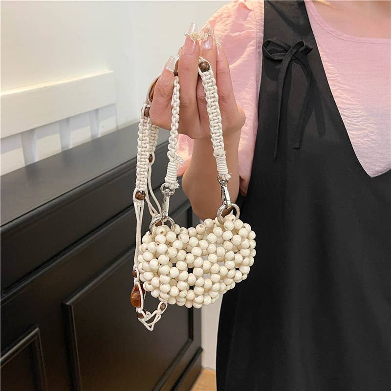 Hollowed-out and colorful beaded crossbody bag