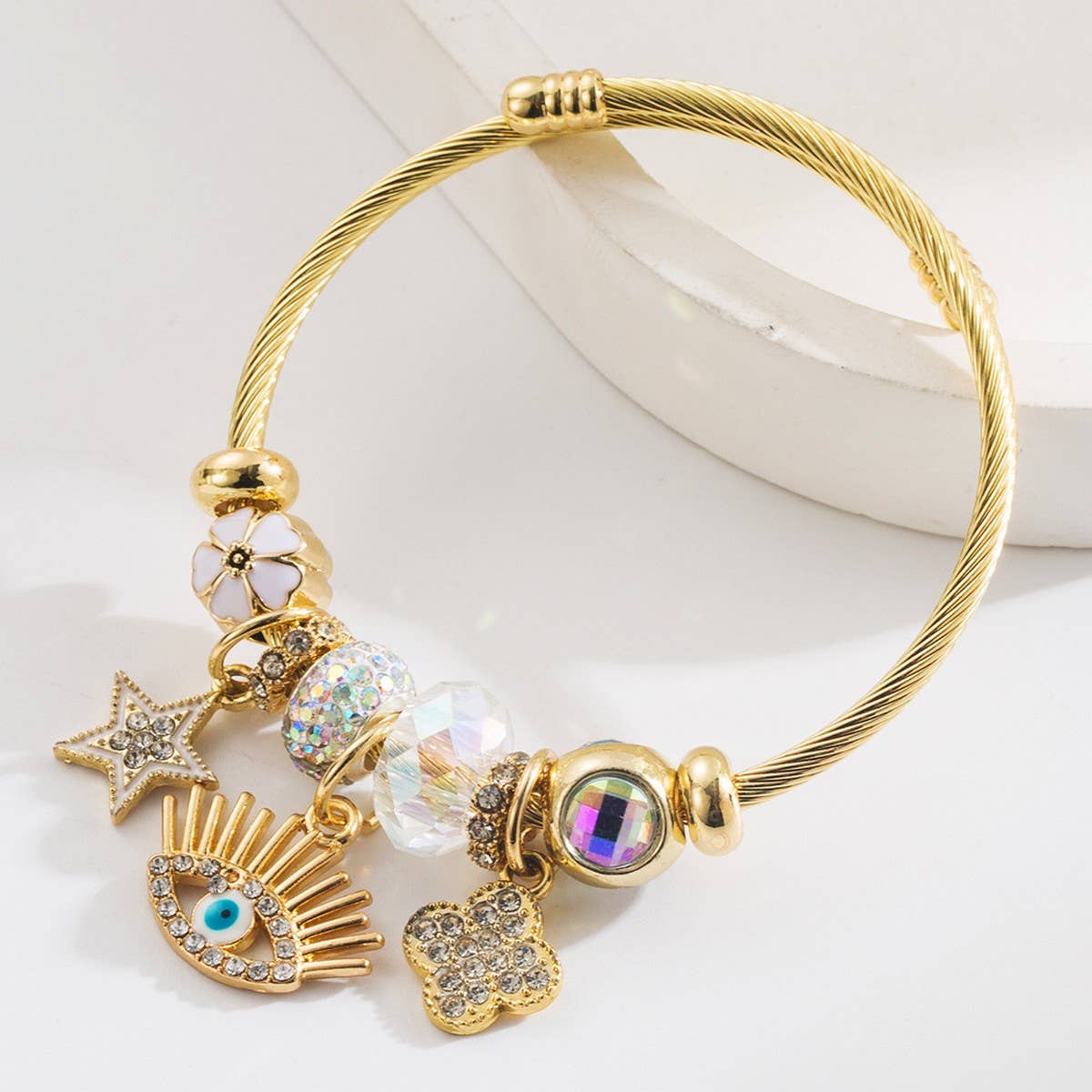Stylish Alloy Evil Eye Bracelet with Rhinestones_CWMM8570
