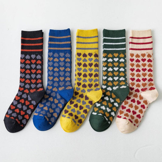 VINTAGE LOVE PRINT MID-TUBE SOCKS FOR WOMEN