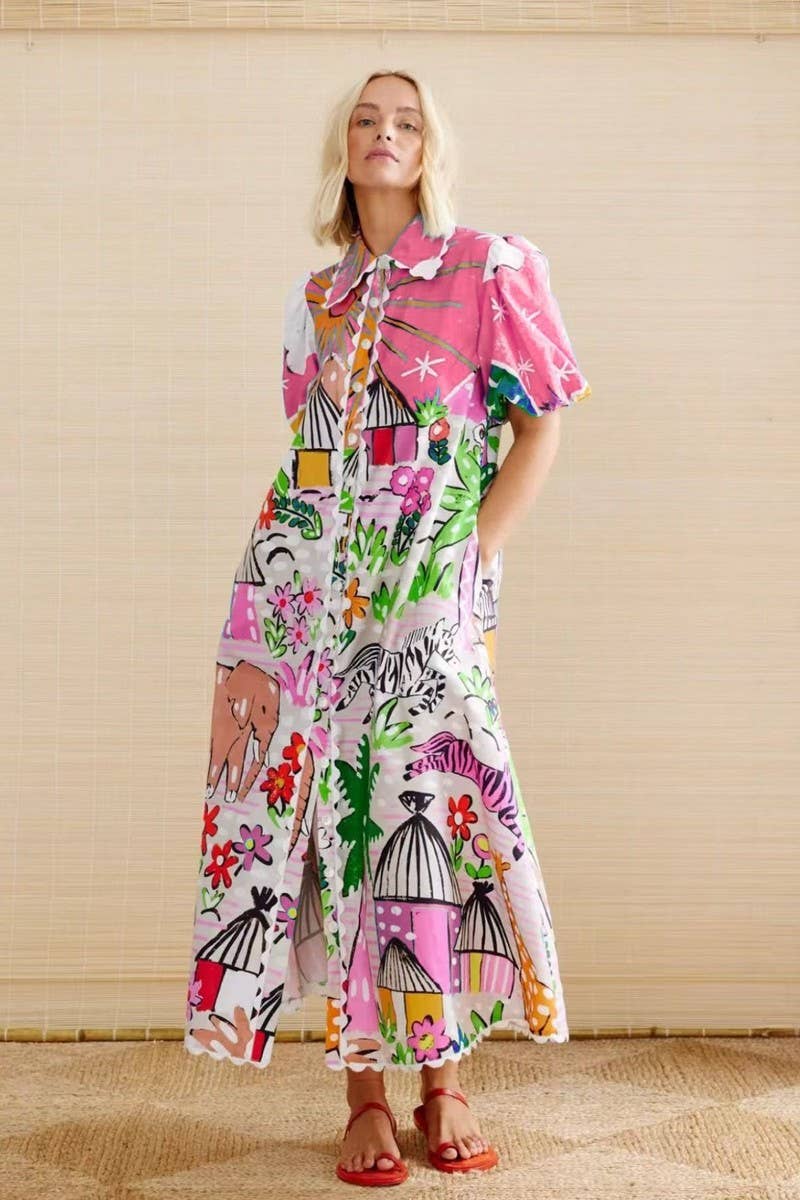 CWDMD00970_LAPEL PRINTED CASUAL CARDIGAN SHORT SLEEVE DRESS