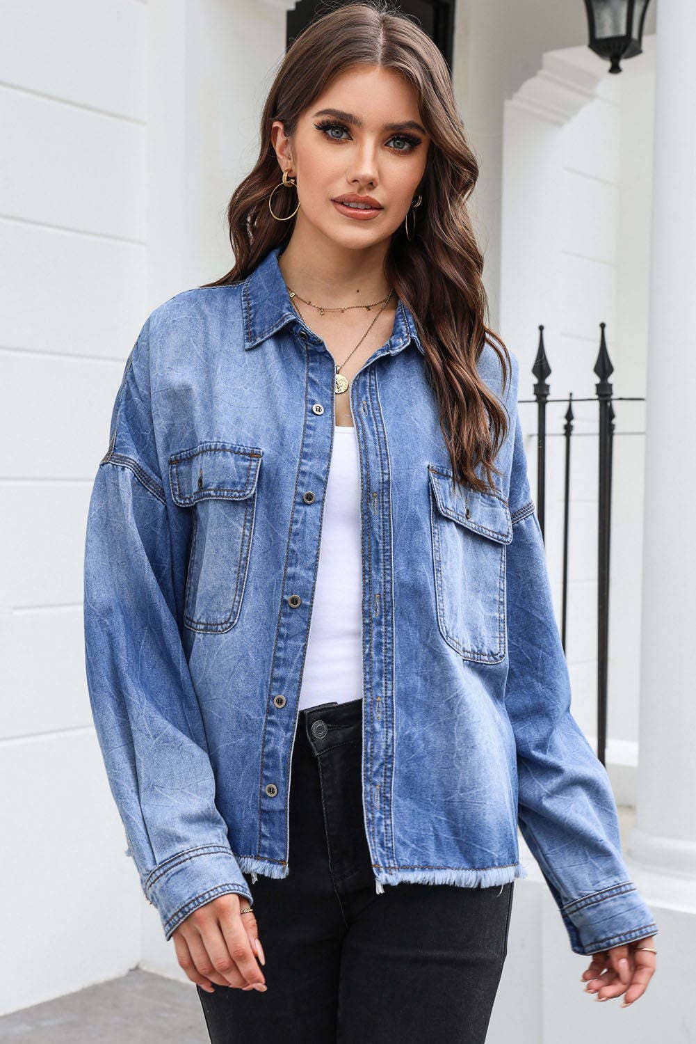DROP SHOULDER WASH VINTAGE DENIM SHIRT