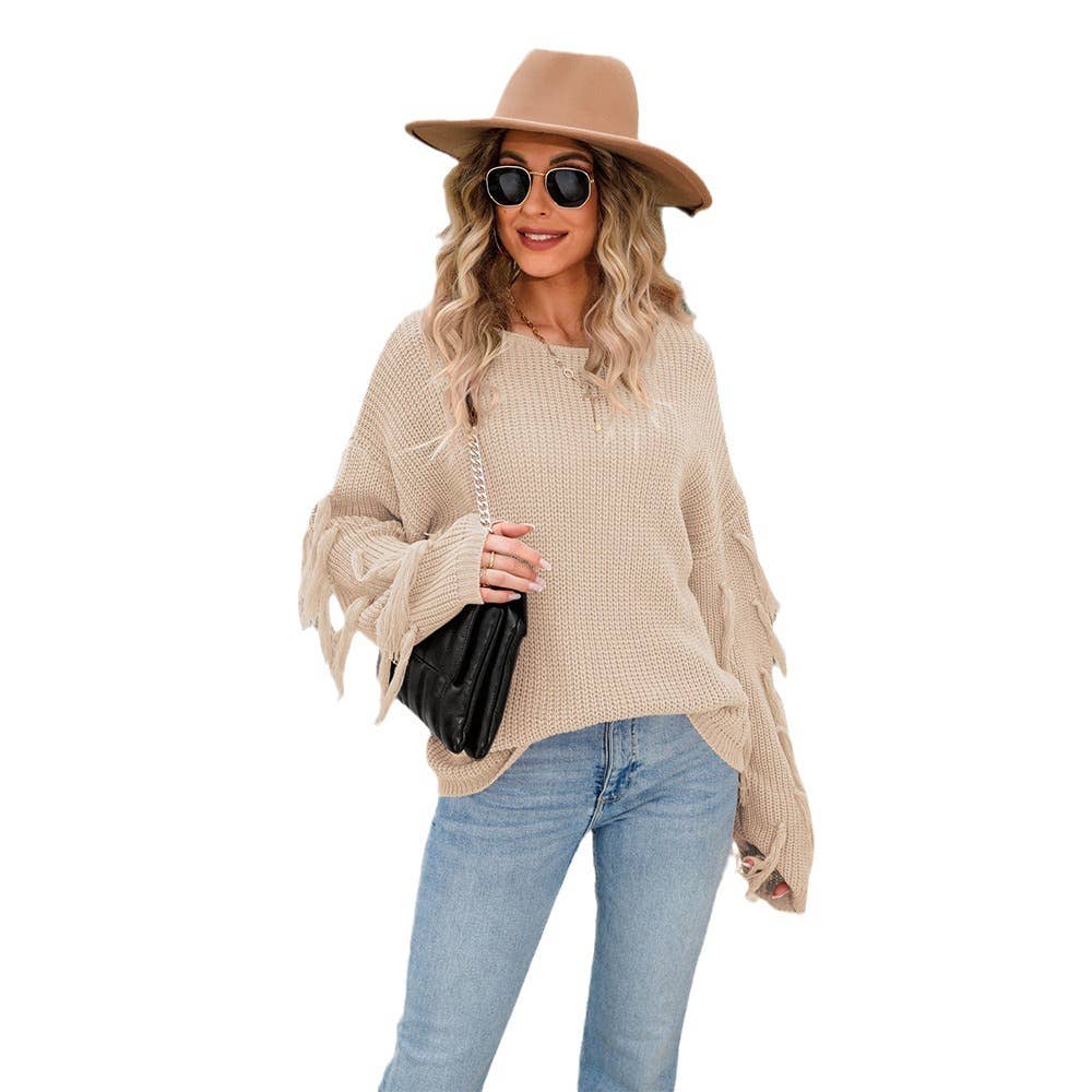 Knitted fringe personality commuter pullover sweater