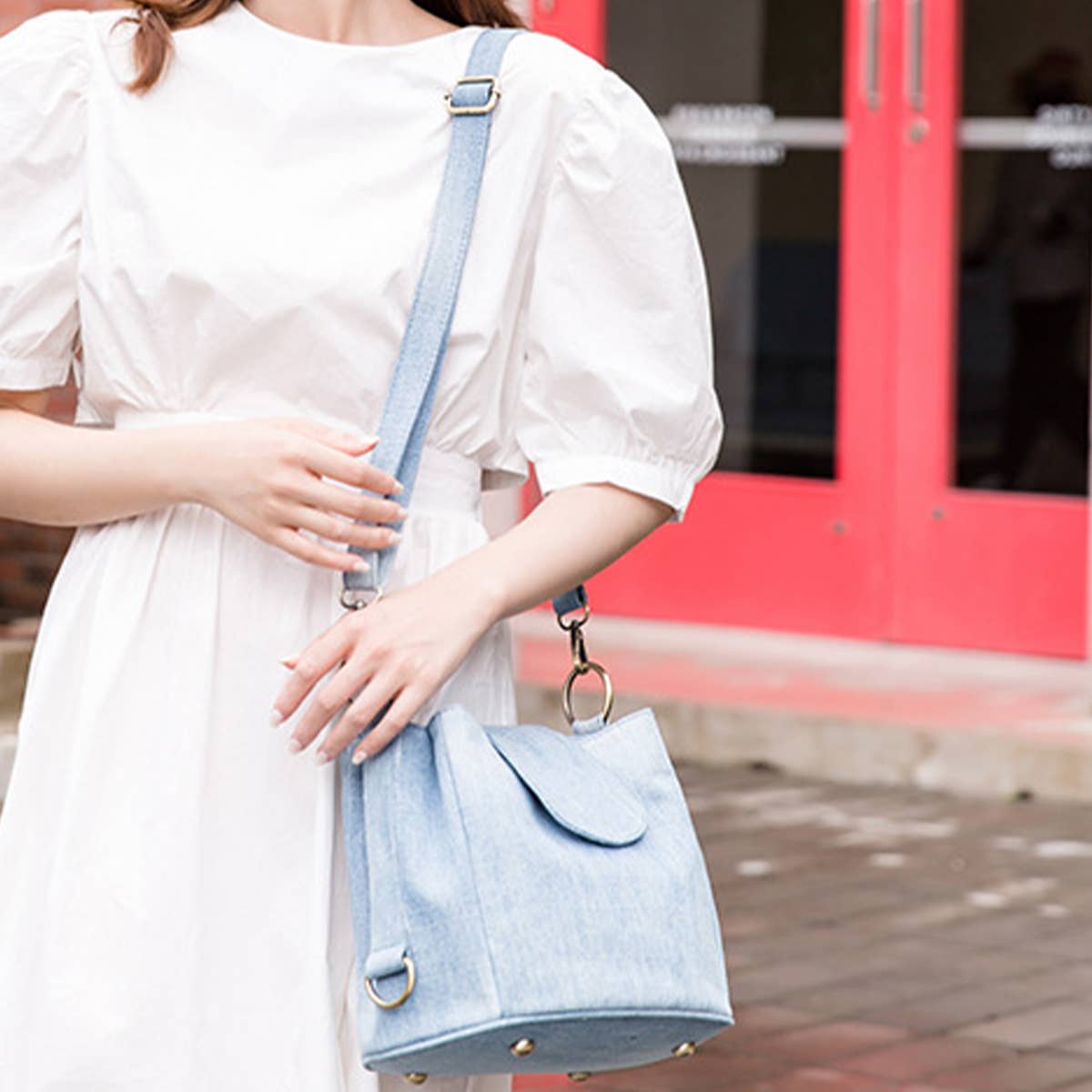 DENIM MULTI POCKET ONE SHOULDER BAG CROSSBODY BAG_CWAB1389