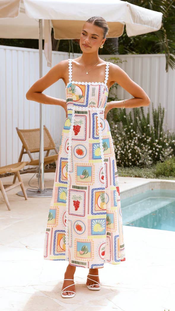 Line collar lace print fashion long halter dress