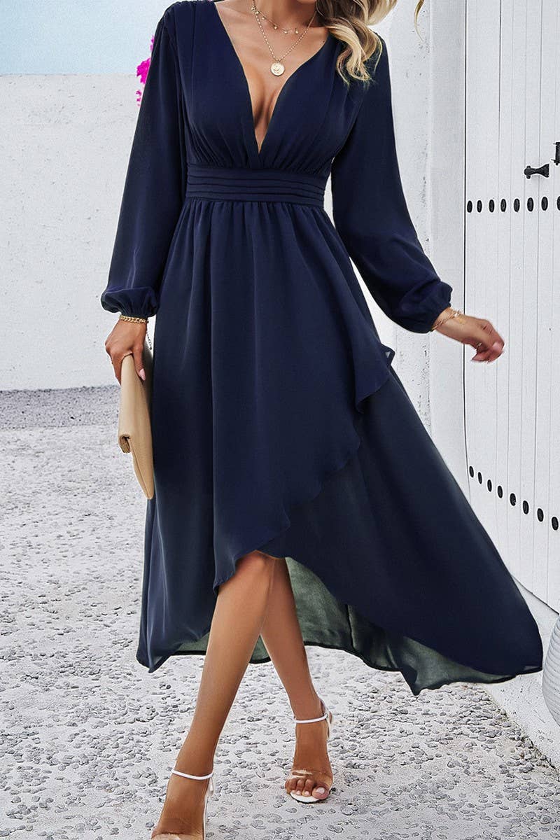 CWDMD4831_SPRING AND AUTUMN SLIM WAIST DRESS WITH SEXY SWING