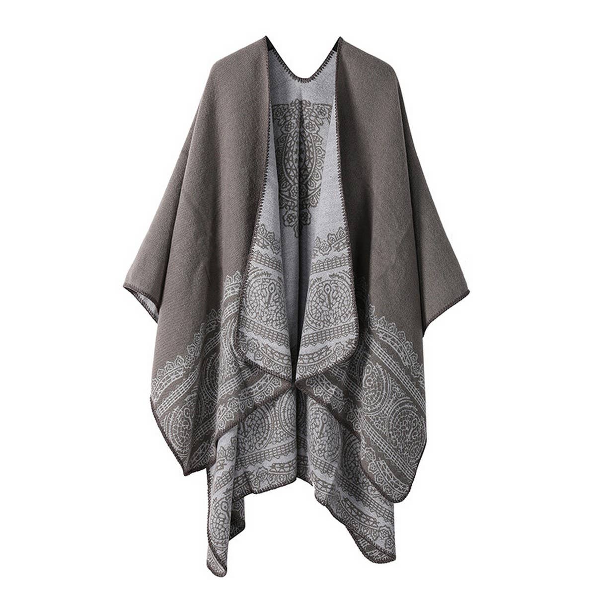 DOUBLE-SIDED PLAID FAUX CASHMERE SHAWL CAPE