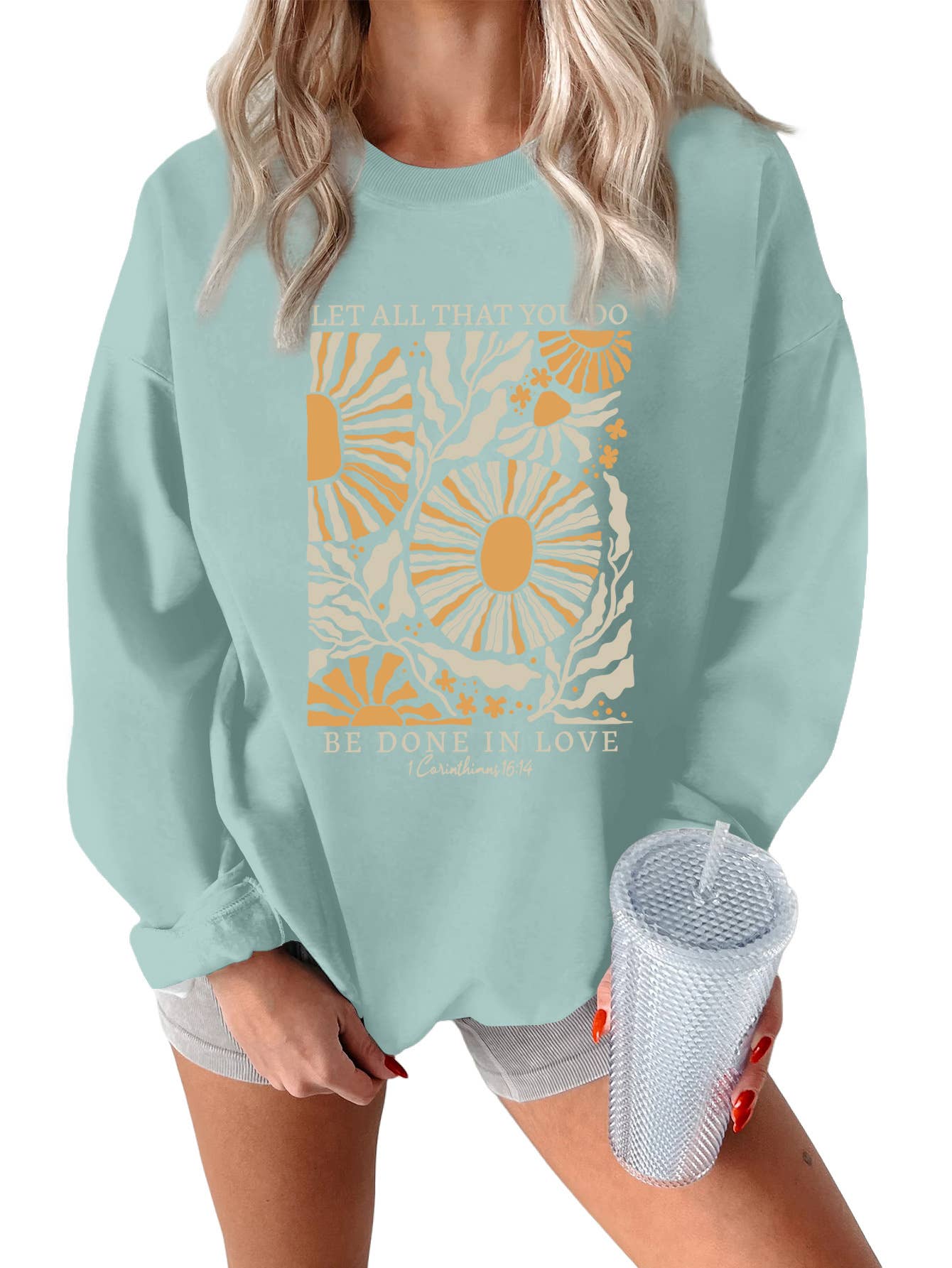 Fashion printed loose round-neck pullover hoodie