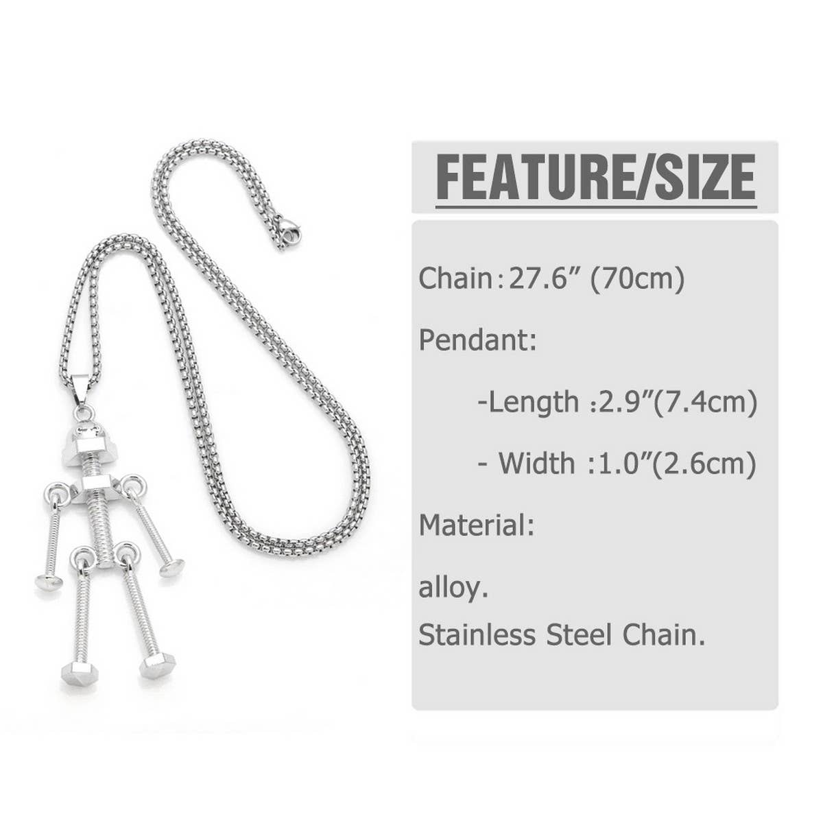 SCREW ROBOT PENDANT FASHION NECKLACE