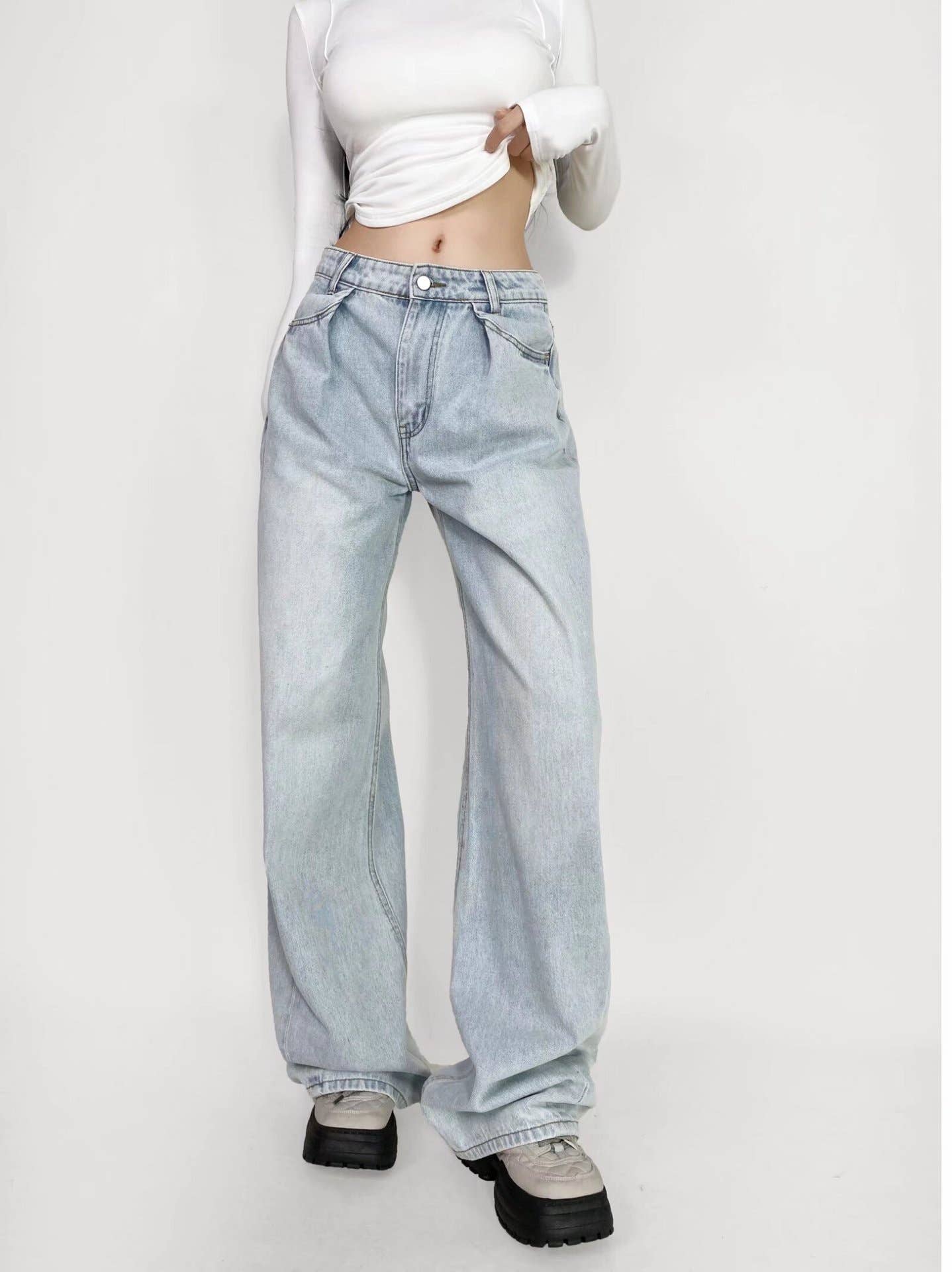 Tide wash polish white pleated micro-cone jeans