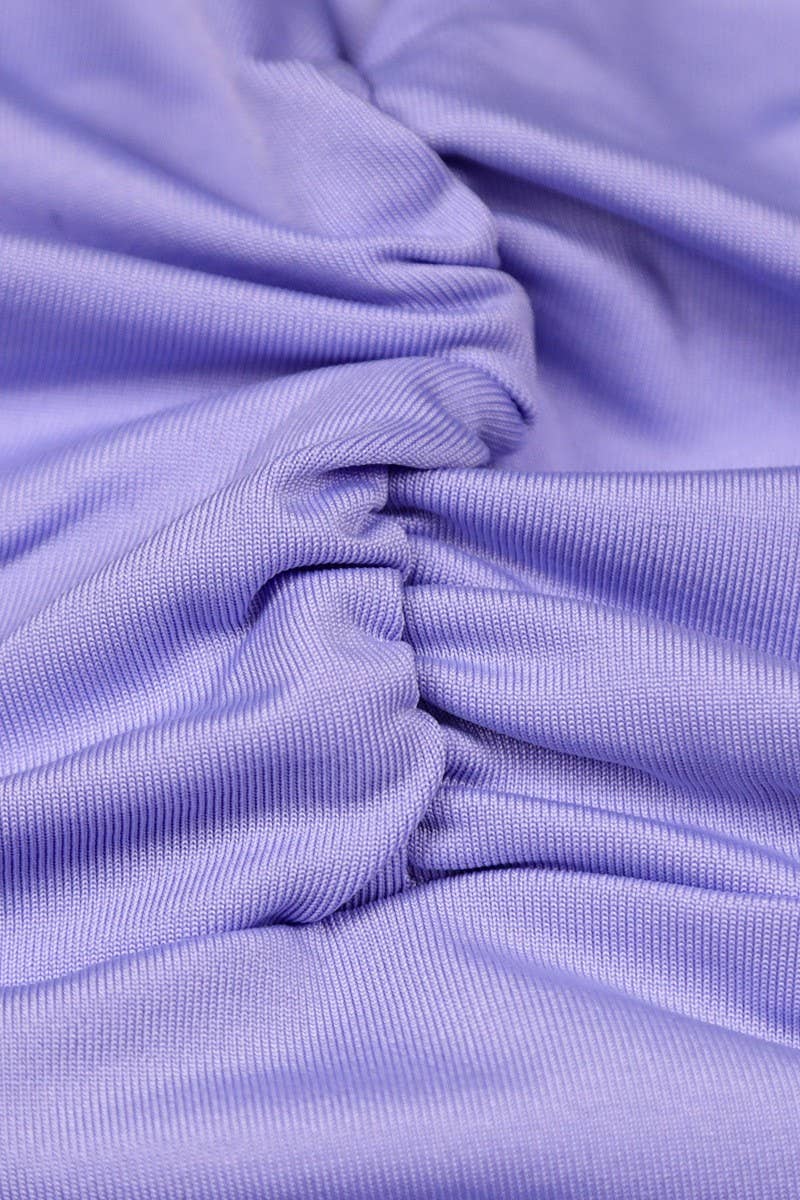 CWDHL01130_V NECK HALTER BACKLESS RUCHED MINI DRESS