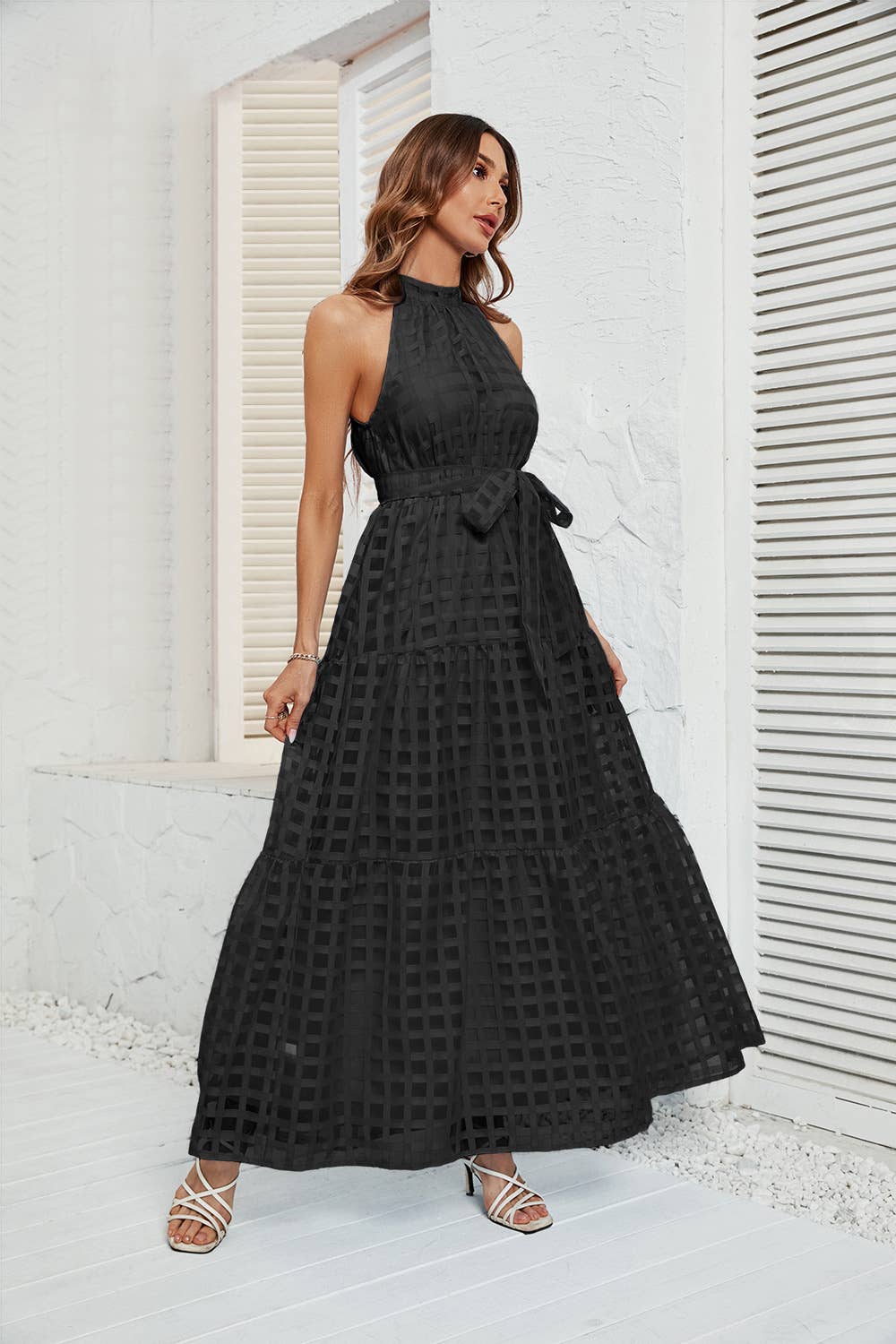 NECKLINE PEPLUM LONG DRESS