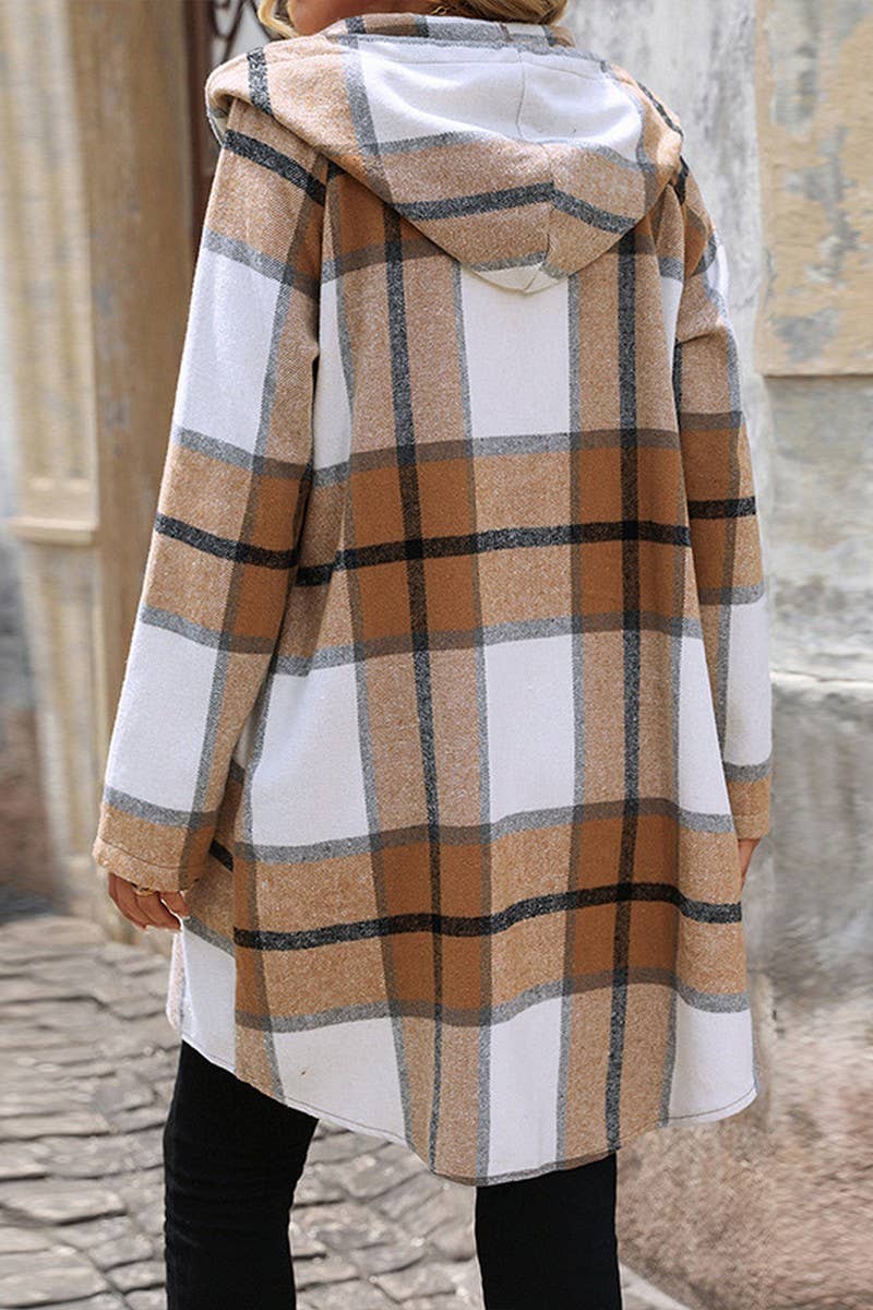 CWOCO0646_LOOSE CHECK ZIP-UP LONG HOODED COAT