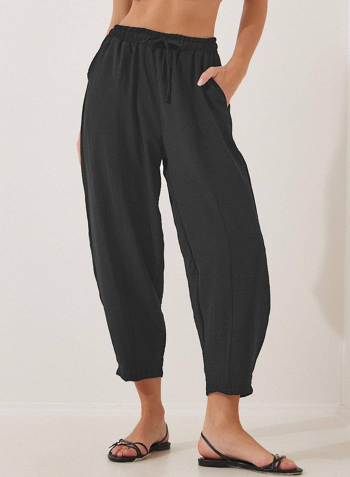 High-waisted loose casual pocket nine-inch pants