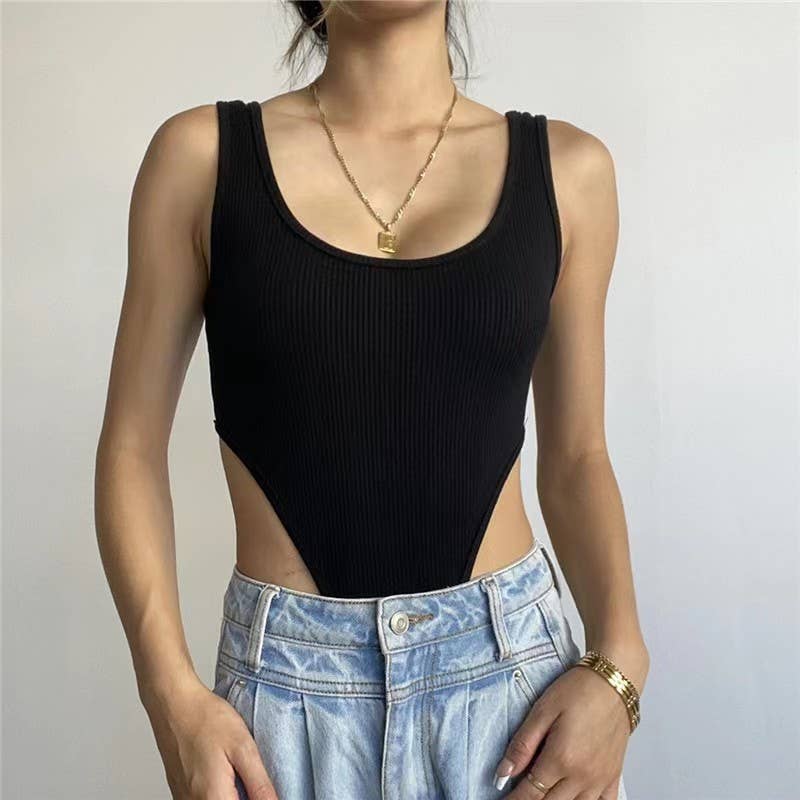Slim-fit cotton tank top with high slit jumpsuit