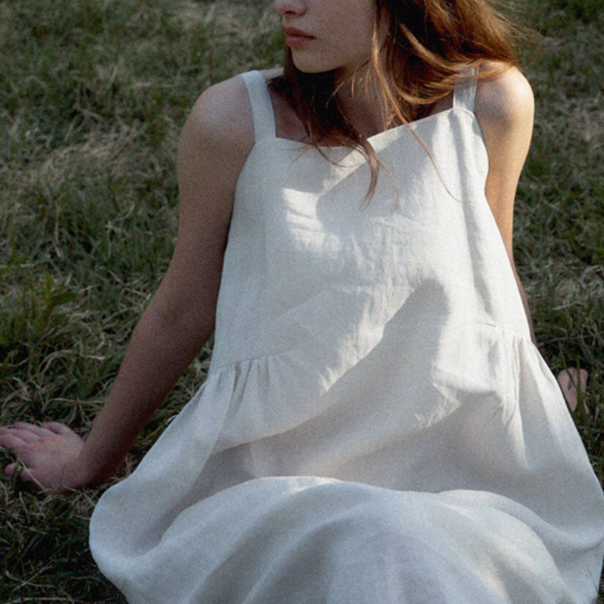 TENCEL LINEN SKIRT LOOSE SQUARE NECK DRESS