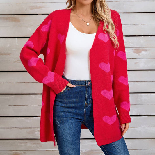 VALENTINE'S DAY COLOR CONTRAST LOVE CARDIGAN